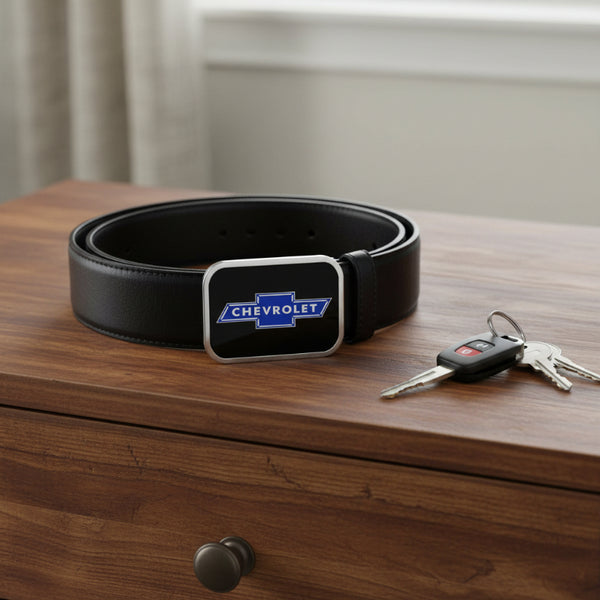 chevy bowtie black belt buckle