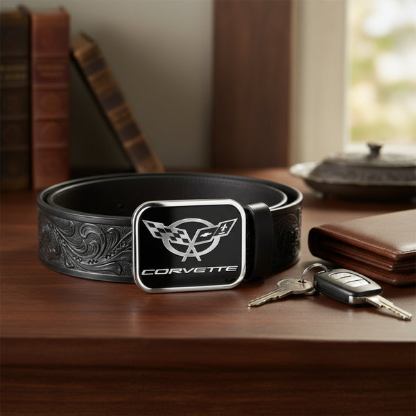 corvette black and silver belt buckle