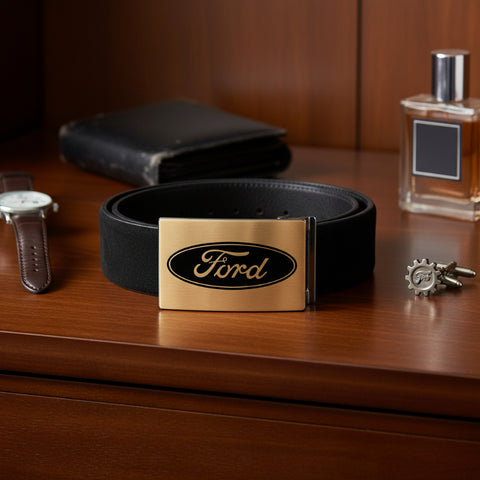 Ford Black Oval Logo Brushed Gold Belt Buckle