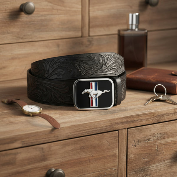 ford mustang black belt buckle
