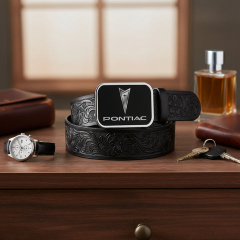 Pontiac Black and Silver Belt Buckle