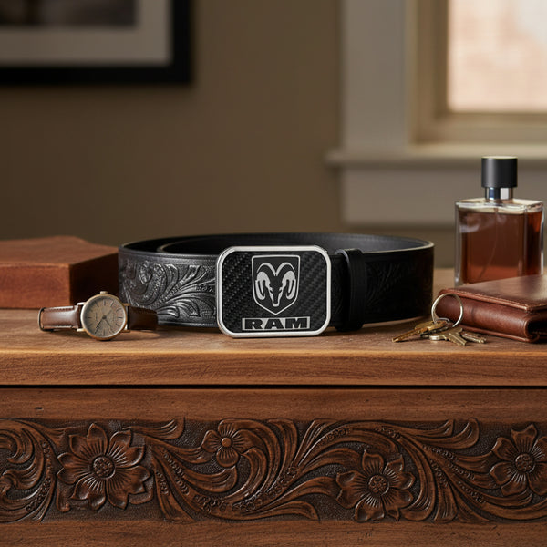 dodge ram carbon fiber reverse brushed belt buckle