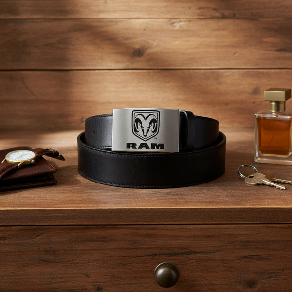 dodge ram brushed silver black belt buckle