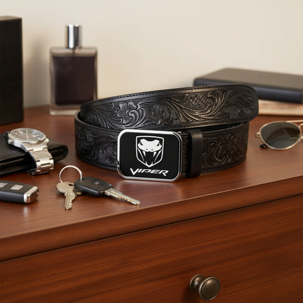 dodge viper black and silver logo belt buckle