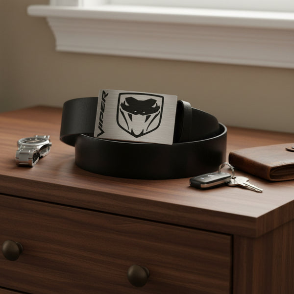 dodge viper brushed silver and black belt buckle