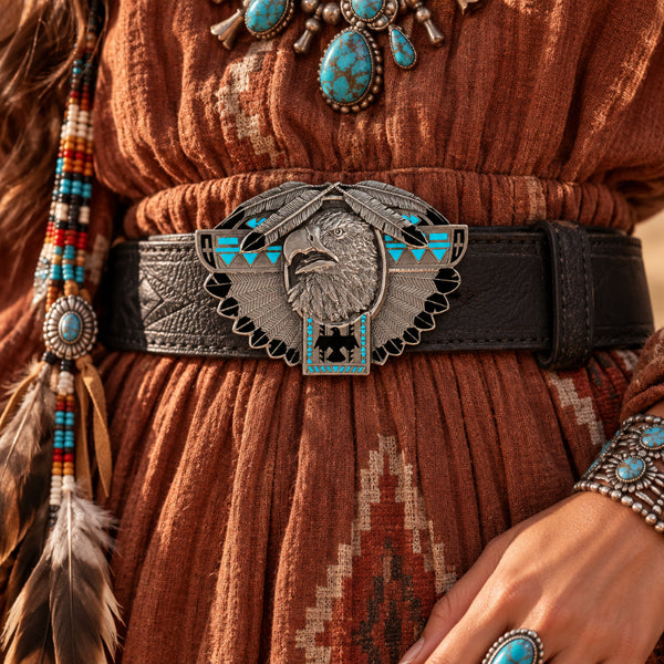 southwestern eagle turquoise enamel belt buckle
