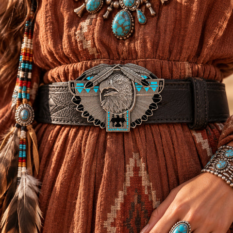 Southwestern Eagle Turquoise Enamel Belt Buckle