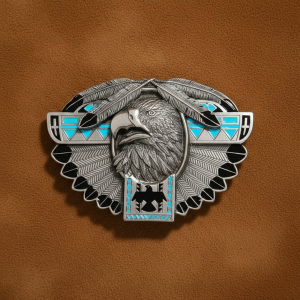 southwestern eagle turquoise enamel belt buckle