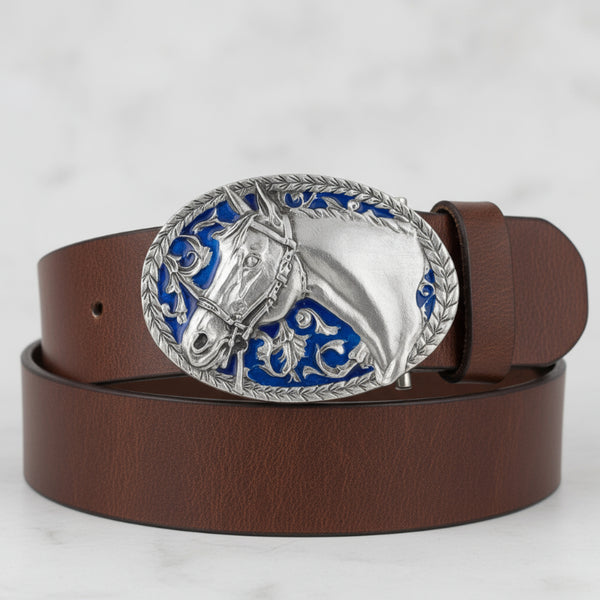 enamel horse head belt buckle