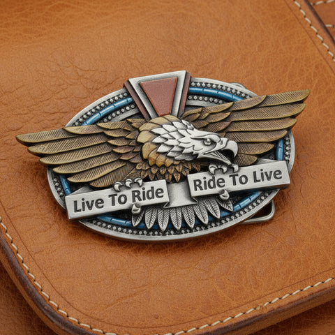 Live To Ride Eagle Enamel Belt Buckle
