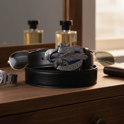 Live To Ride Landing Eagle Enamel Belt Buckle