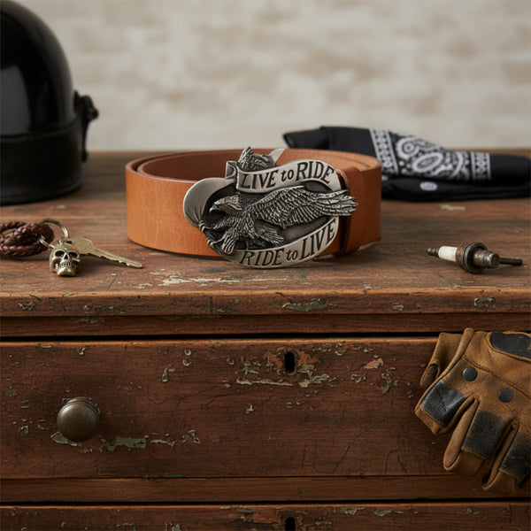 live to ride landing eagle pewter look belt buckle