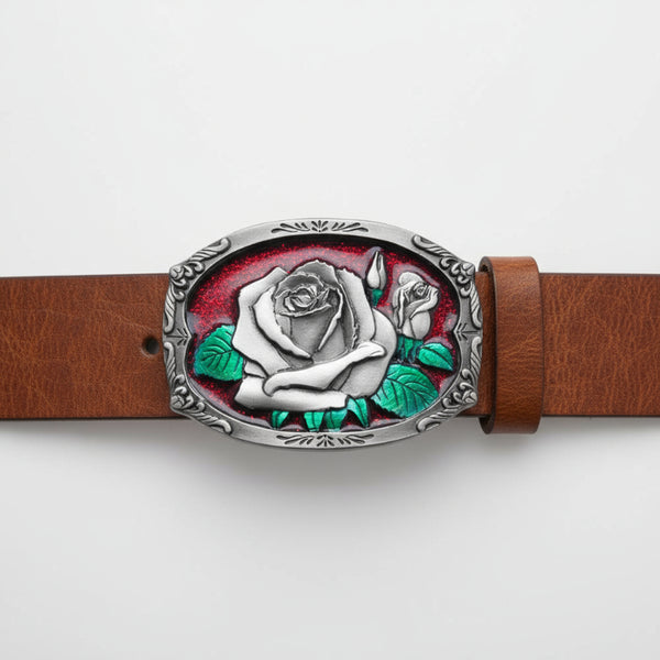 blooming rose enamel belt buckle
