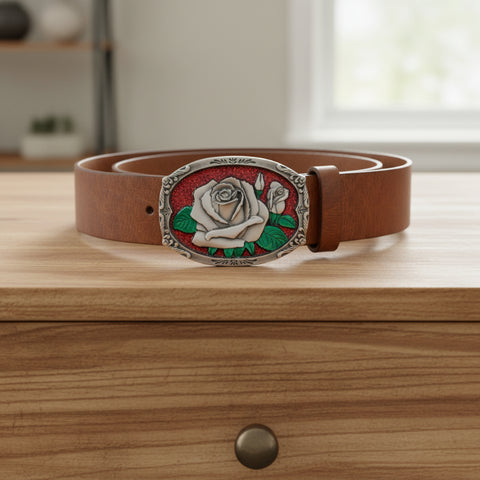 Blooming Rose Enamel Belt Buckle