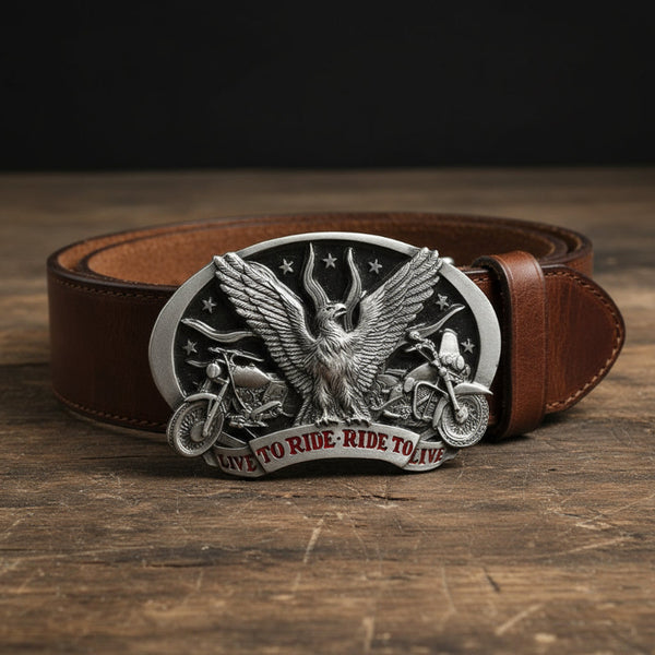 live to ride eagles and bikes enamel belt buckle