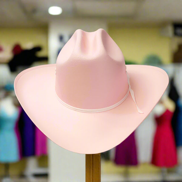 ladies pink straw western cattleman hat