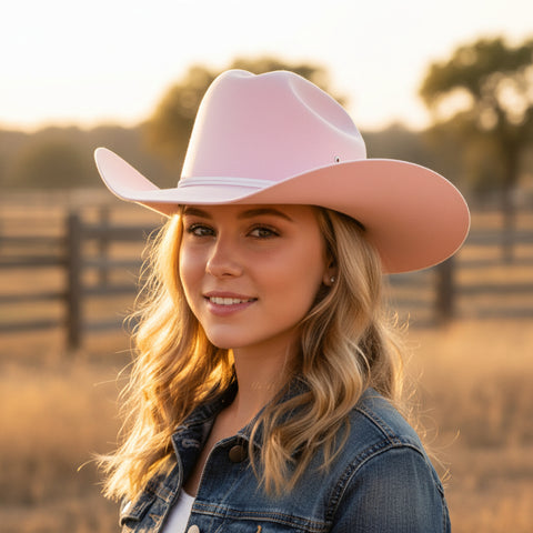 Ladies Pink Straw Western Cattleman Hat