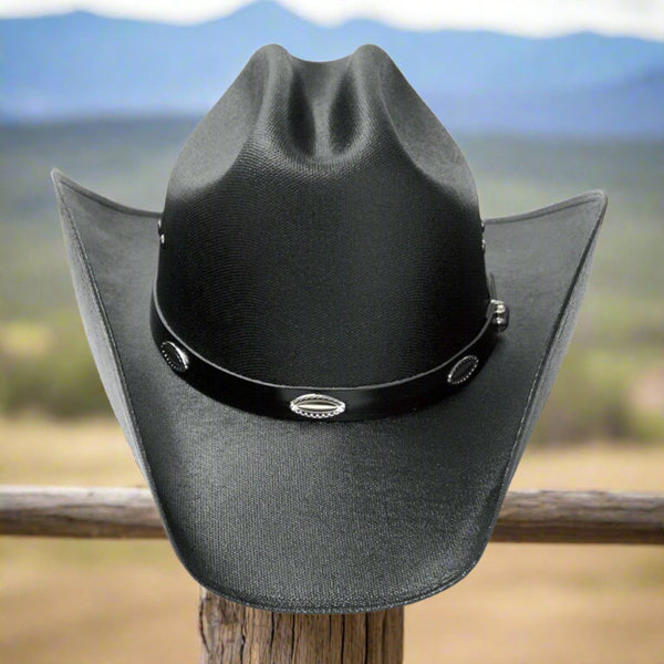 black straw cattleman western hat with silver conchos