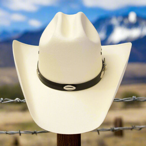 natural straw cattleman western hat with silver conchos