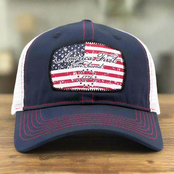 america first never second navy ball cap