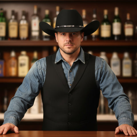 Black Suede Finish Gambler Cowboy Hat