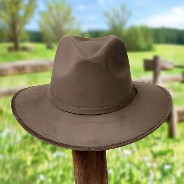 brown pinch front western suede hat