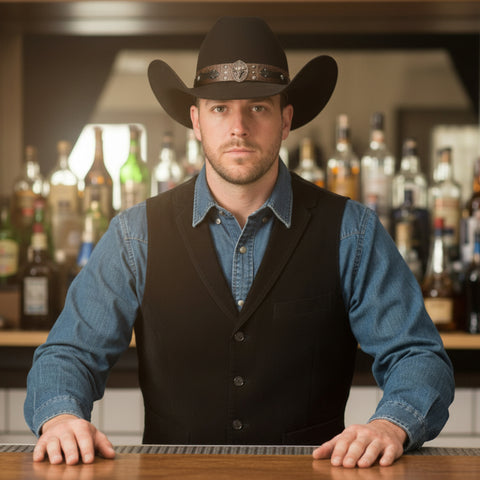 Black Suede Finish Steer Skull & Leather Western Hat