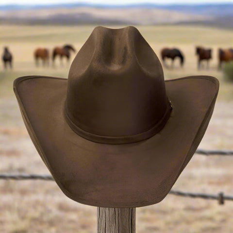 Brown Suede Finish Western Horse Head Cattleman Hat
