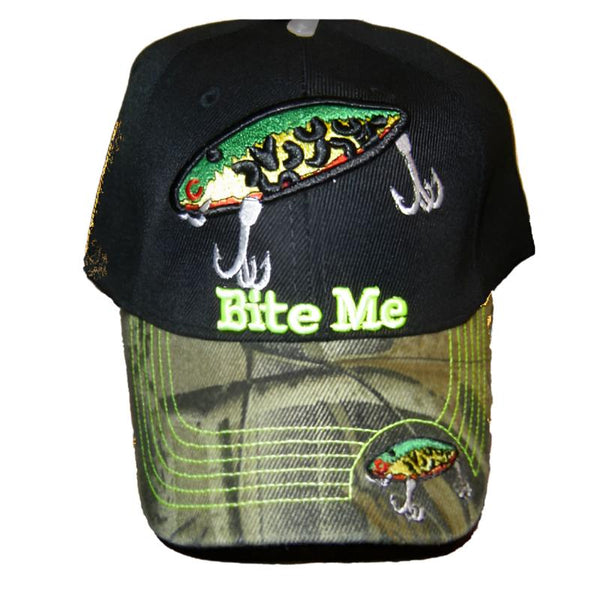 bite me fishing lures camo hat