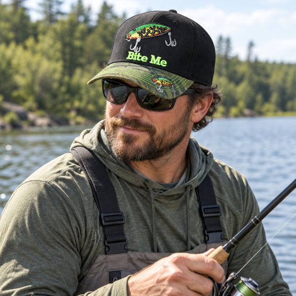 bite me fishing lures camo hat