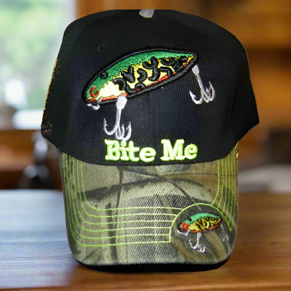 bite me fishing lures camo hat