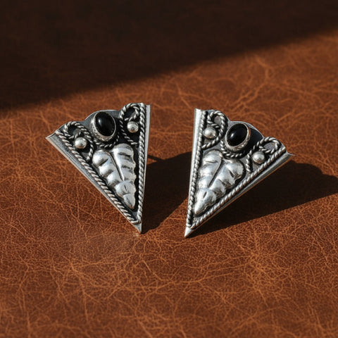 German Silver Black Onyx Collar Tips