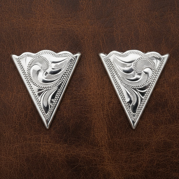 fine german silver engraved cowboy collar tips