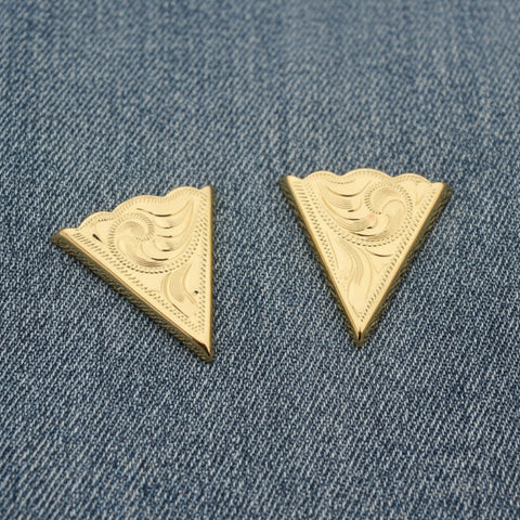 Fine German Gold Vermeil Engraved Cowboy Collar Tips
