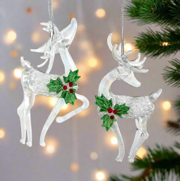 crystal deer ornaments set of 2