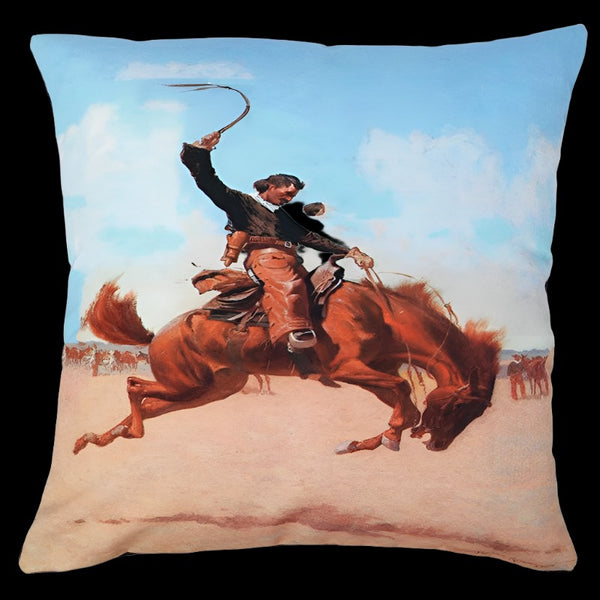 bucking bronco horse and rider digital print pillow cover