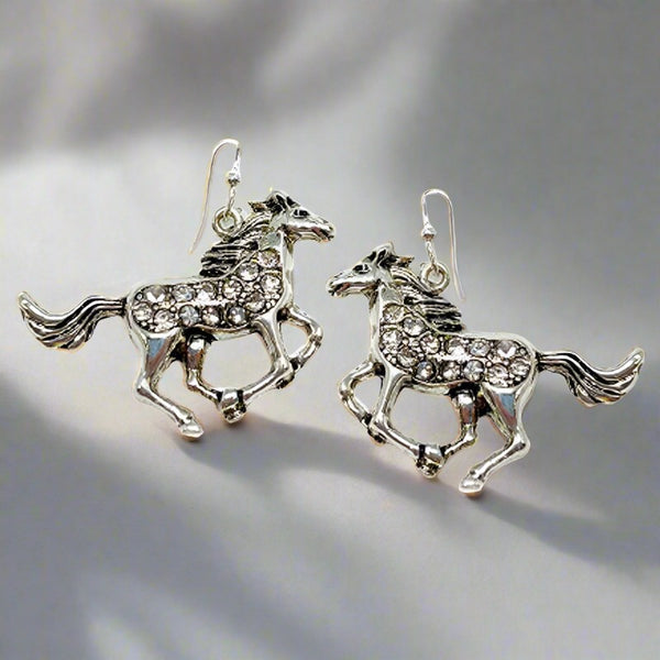 galloping horses rhinestone earrings