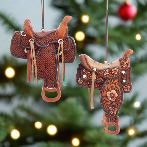 western saddle ornaments set of 2