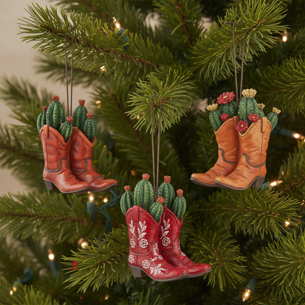 western cowboy boots succulent ornaments set of 3