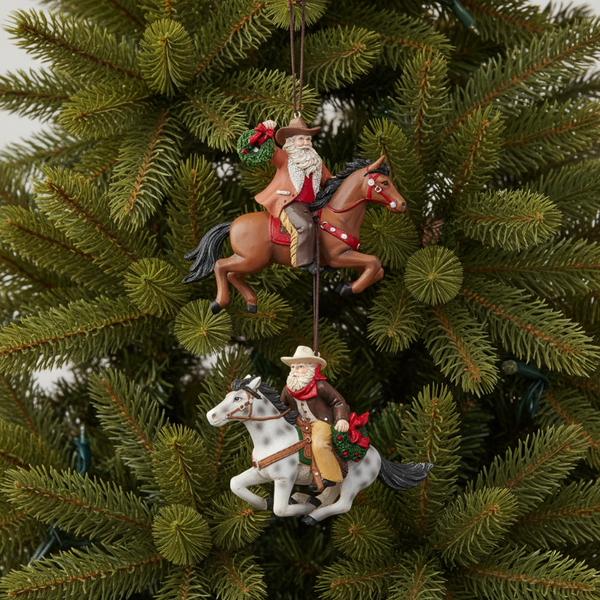 horse riding cowboy santa ornaments