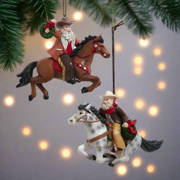 horse riding cowboy santa ornaments