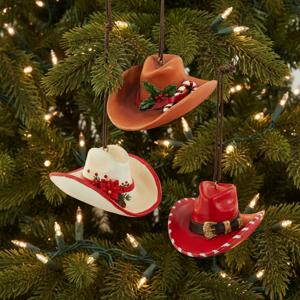 western christmas hat ornaments set of 3