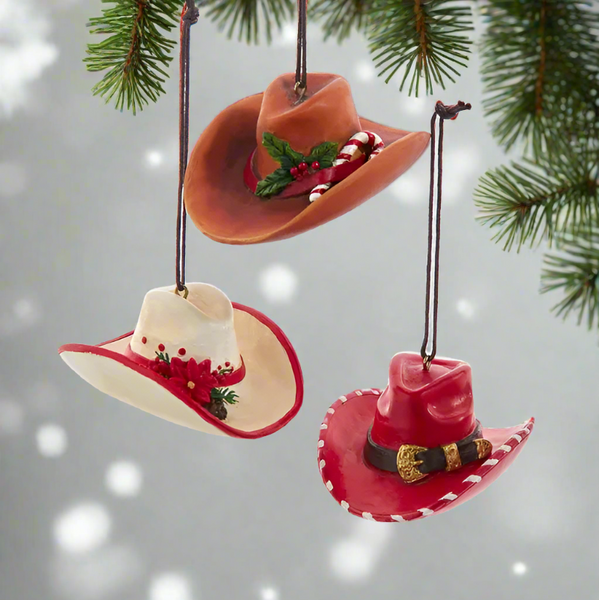 western christmas hat ornaments set of 3