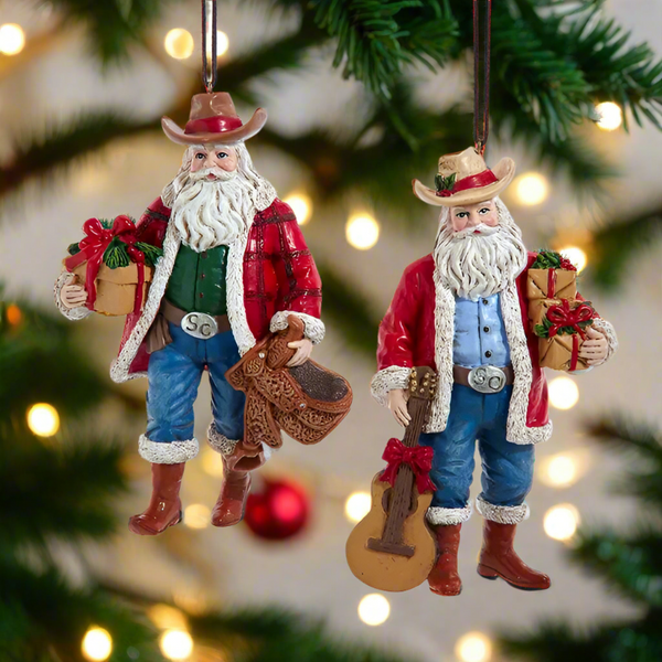 western cowboy santa ornaments