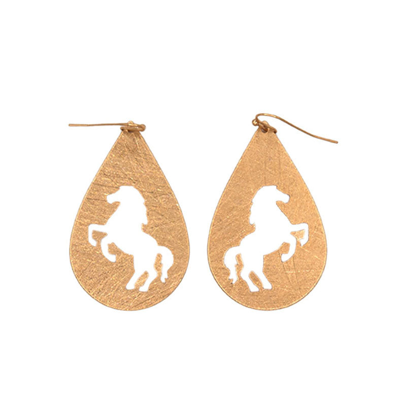 gold rearing horse french wire earrings