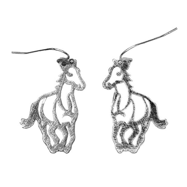 silver running horses french wire earrings