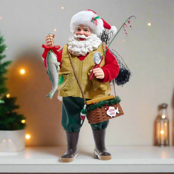 10.5 inch fabriche fisherman santa figurine