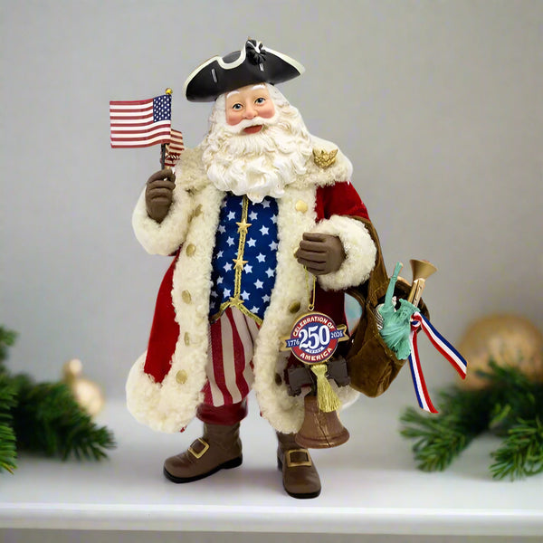 11 inch fabriche 250th anniversary of america musical santa figurine