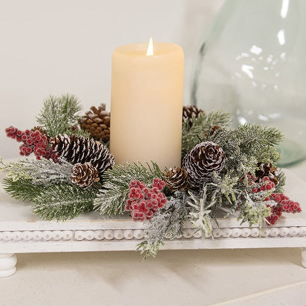 frosted woodland celebration candle ring 4.5 inch