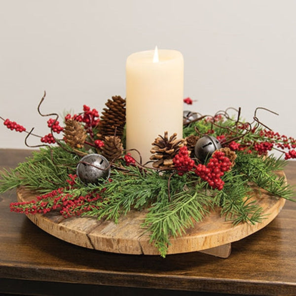 joyful mixed pine and pepperberry candle ring